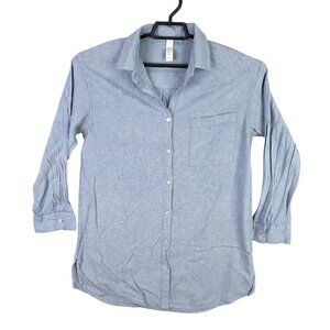 Womens Stars Above Blue Linen Rayon Blend Shirt Button Up Long Sleeve Size M